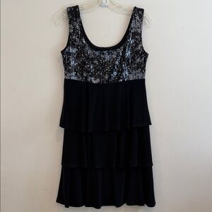 Tiana B. Black Sequin Tiered Scoop Dress